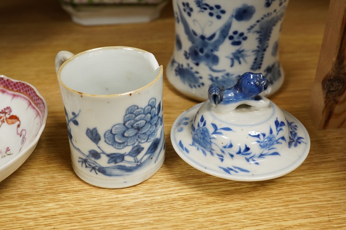 Oriental porcelain including a Chinese blue and white vase and cover, 27cm high